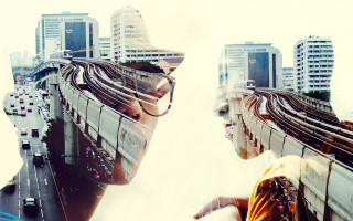 Woman train cityscape skyscrapers abstract - skyscraper free wallpaper
