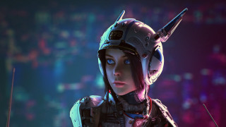 Woman armor helmet horns cyberpunk - horn free wallpaper
