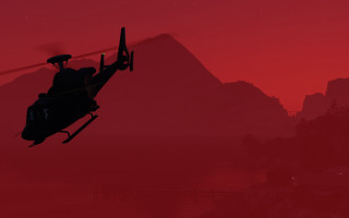 Helicopter mountain red sky sunset 2 - dramatic cinematic lighting free wallpaper