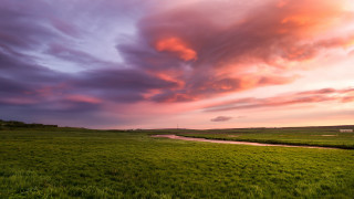 Field stream cloudy sky dusk - colorful cloud free wallpaper