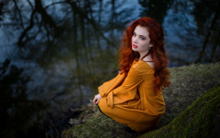 Woman red hair mossy hill - pre free wallpaper