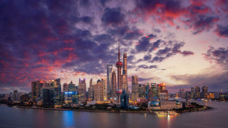 City skyline night cloudy pink - tall building free wallpaper