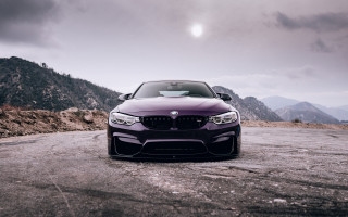 Purple car mountain road sunset - a purple car free wallpaper