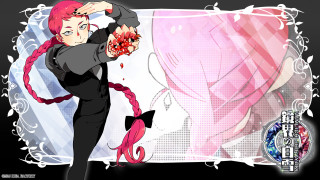 Pink haired girl red object - purism free wallpaper