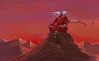 Mountain top flag red sky - a mountain top free wallpaper