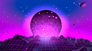 Purple sphere retrofuturism synthwave cityscape - synthwave style free wallpaper