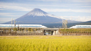 Train mountain countryside japan green - a green field free wallpaper