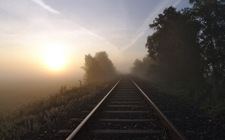 Train track sunset fog trees - the air above free wallpaper