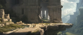 Cliffside town ruins castle sky - a cliff free wallpaper
