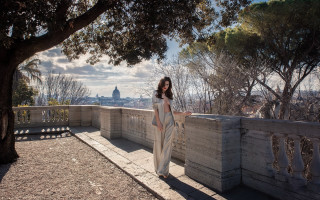 Woman city night fence tree - andrea orcagna free wallpaper