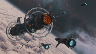 Space station lights ships aurora - redshift free wallpaper
