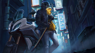 Man motorcycle city night neon - neon free wallpaper