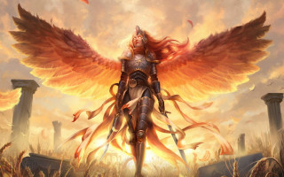 Angel wings fantasy sword fire - clint cearley free wallpaper