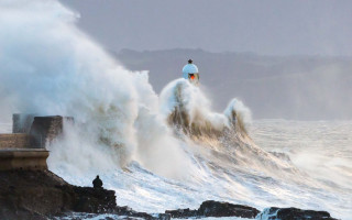 Lighthouse wave person shore ocean - the rock free wallpaper
