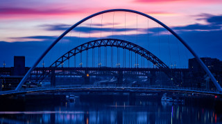 Bridge sunset cityscape water mountain - rich moody colour free wallpaper