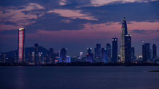 City skyline night pink sky 2 - a pink sky in the background free wallpaper for desktop