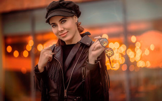 Woman leather jacket hat clock - aramenta dianthe vail free wallpaper for desktop