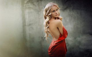 Woman red dress braid marblesculpture - her back free wallpaper