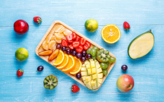 Fruit tray blue table apples - apple free wallpaper