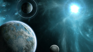 Space planets starfield moon galaxy - a distant star in the background free wallpaper