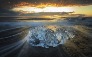 Rock ocean sunset clouds landscape - a sunset in the background free wallpaper