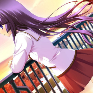 Girl balcony sunset purple hair - a balcony free wallpaper