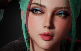 Green hair blue eyes eve - green hair free wallpaper