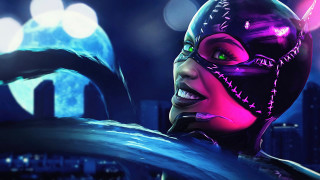 Woman purple mask city night - comic cover art free wallpaper for desktop