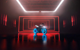 Motorcycle dark room red lights - panfuturism free wallpaper