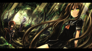 Girl long hair walking forest - gothic art free wallpaper for desktop