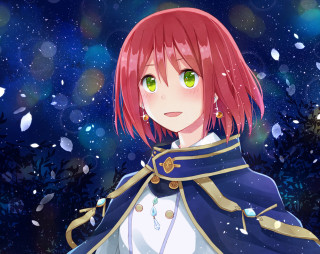 Anime girl redhair greeneyes blue - gold trimming free wallpaper