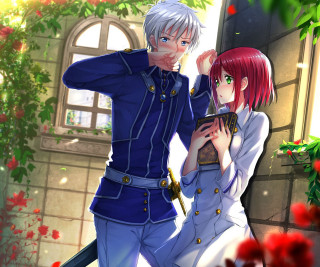 Anime couple window flowers tree - flower free wallpaper