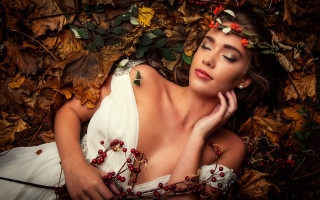 Woman leaves flower wreath autumn - dennis ashbaugh free wallpaper for desktop