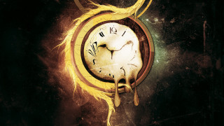 Surrealist clock aurora gears moon - a surrealist painting free wallpaper
