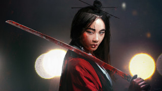 Woman sword dark room birds - art greg rutkowski free wallpaper