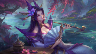 Purple mermaid fan staff pond - fan qi free wallpaper