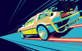 Car street retrofuturism blue yellow - josan gonzale and dan mumford free wallpaper