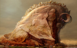 Giant horned animal water city - mars ravelo and greg rutkowski free wallpaper