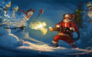 Santa claus shooting evil men - a snowy landscape free wallpaper