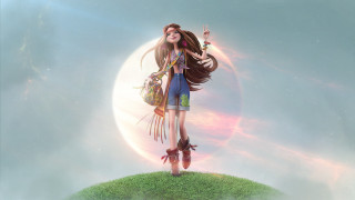 Girl long hair purse flying - her other hand free wallpaper