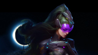 Futuristic woman purple mask moon - artstation hq free wallpaper