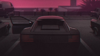 Night parking lot pink sky - a few car free wallpaper