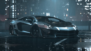 Car parking lot rain night - photorealistic lighting free wallpaper