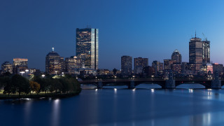 City skyline bridge river night 13 - a bridge and a river in front free wallpaper