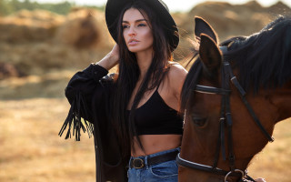 Woman cowboy hat horse field 3 - western free wallpaper
