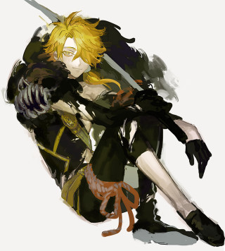Man sword demon outfit sitting - a drawing of a man free wallpaper