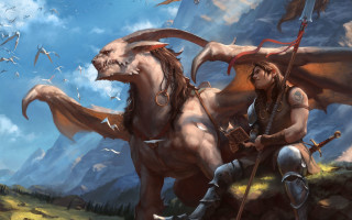 Fantasy horse rider dragon birds - epic fantasy character art free wallpaper