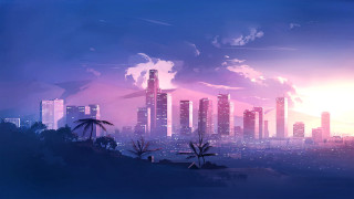 City skyline pink purple clouds - a purple sky free wallpaper