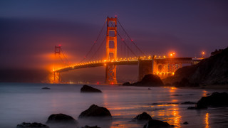 Bridge lights night water rocks - a few rock free wallpaper