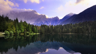 Lake mountains trees cloudy sky 21 - mountain and trees free wallpaper